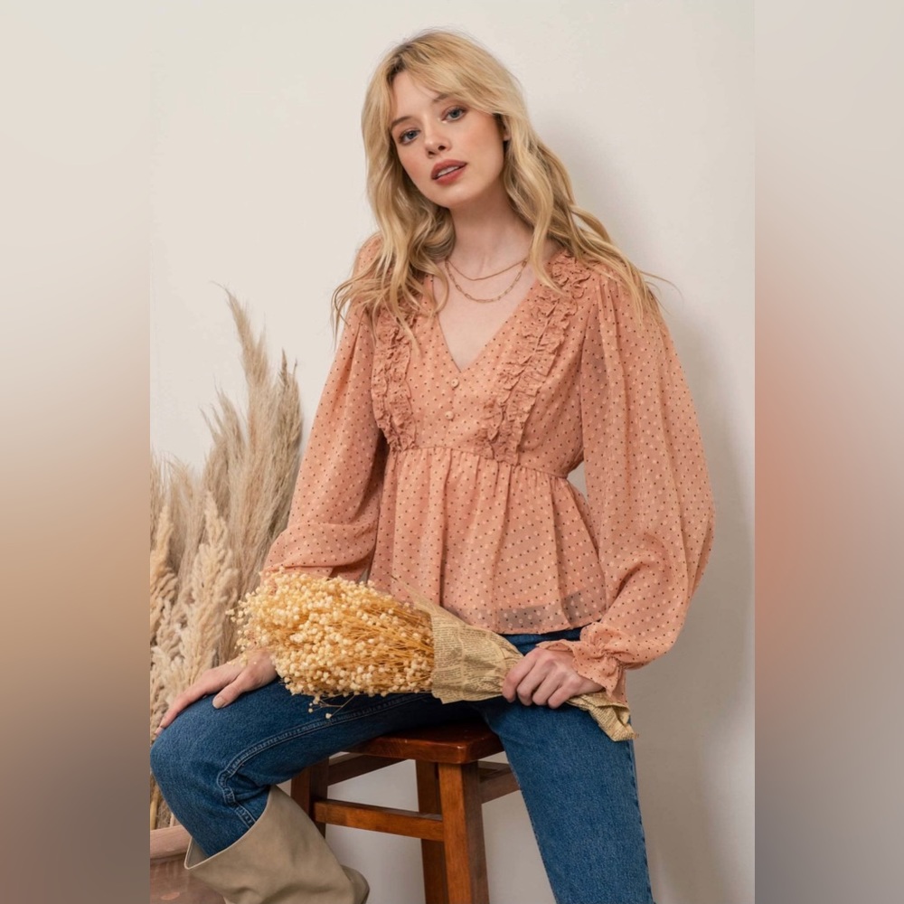 T80-Swiss Dot Peplum Blouse-Sienna